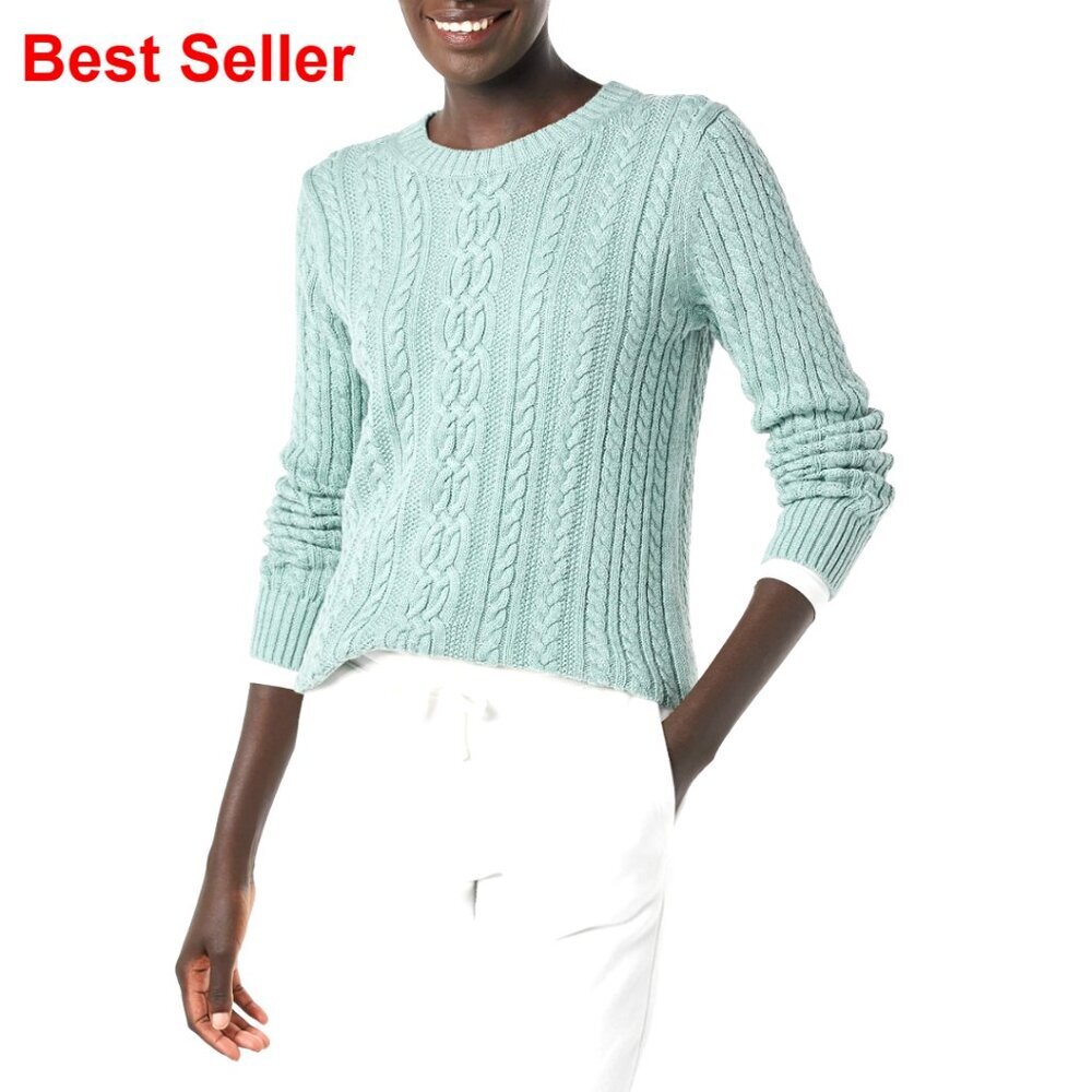 Fisherman Cable Crewneck Sweater, Regular Fit, Soft Cotton, Pullover